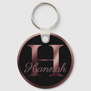 Elegant Black Letter H Rose Gold Metallic Monogram Key Ring