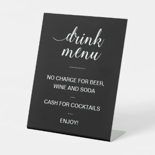 Elegant Black Limited Open Bar Drink Menu Wedding Pedestal Sign