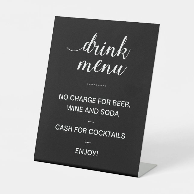 Elegant Black Limited Open Bar Drink Menu Wedding Pedestal Sign (Front)