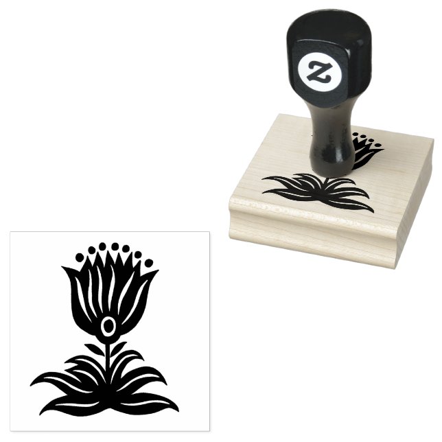 Elegant Black Line Art Tulip  Rubber Stamp (Stamped)