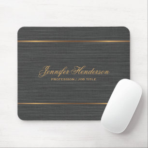 Elegant Black Linen Fabric Gold Frame Professional Mouse Mat