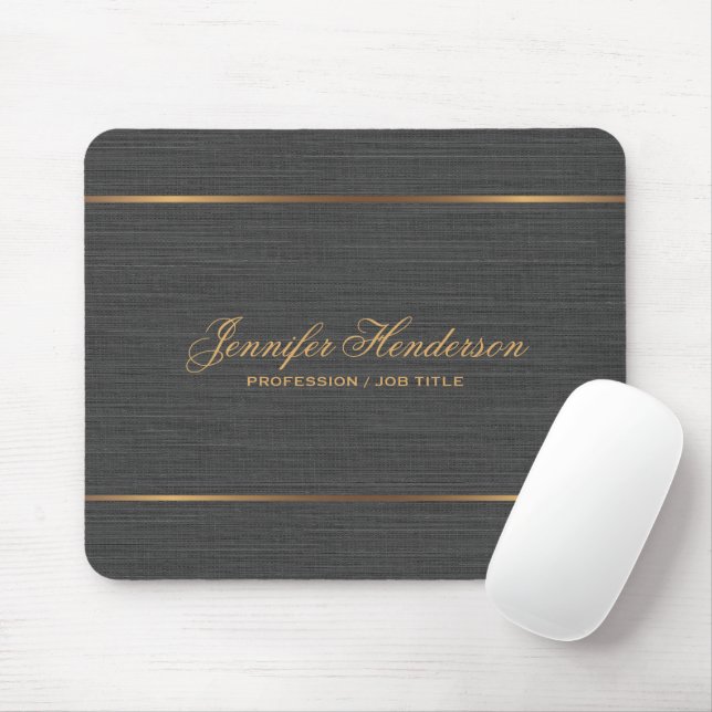 Elegant Black Linen Fabric Gold Frame Professional Mouse Mat (With Mouse)