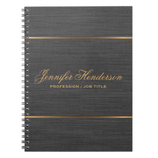 Elegant Black Linen Fabric Gold Frame Professional Notebook