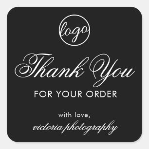 Elegant Black Logo Thank You Business Square Sticker