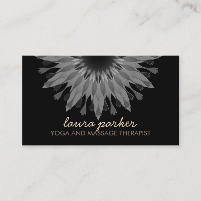 Elegant Black Lotus Flower Yoga Healing Health Business Card (Front)