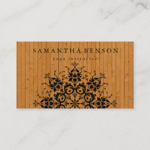 Elegant Black Lotus Mandala Wood Yoga Instructor Business Card