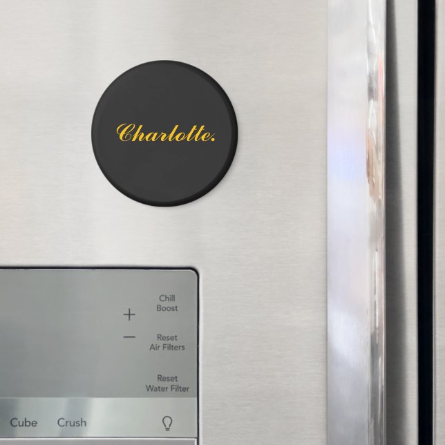 Elegant Black Magnet with Custom Name Text (In Situ (Fridge))