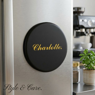 Elegant Black Magnet with Custom Name Text