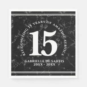 Elegant Black Marble 15 Years Work Anniversary Napkin