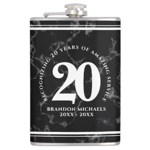 Elegant Black Marble 20 Years Work Anniversary Hip Flask