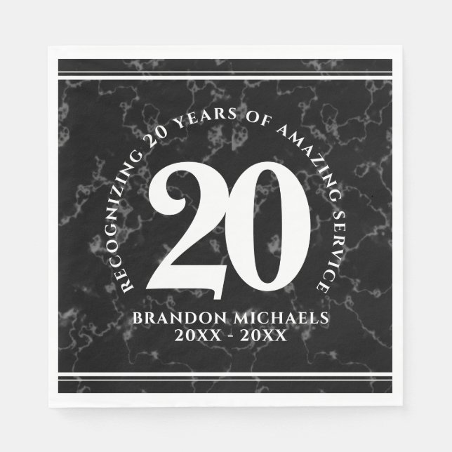 Elegant Black Marble 20 Years Work Anniversary Napkin (Front)