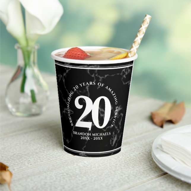 Elegant Black Marble 20 Years Work Anniversary Paper Cups (Insitu)