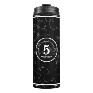Elegant Black Marble 5 Years Work Anniversary Thermal Tumbler