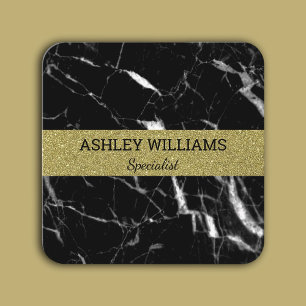 Elegant black marble and gold square business card