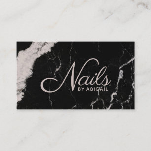 Elegant Black Marble Blush Pink Nails By "Name" Business Card