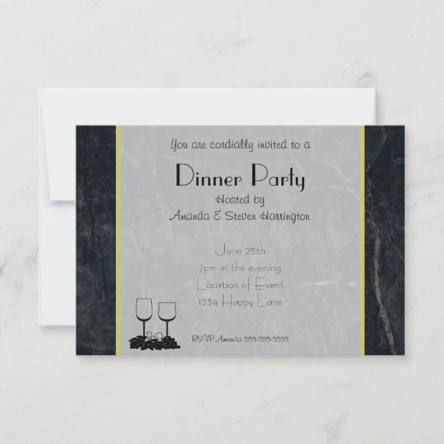 Elegant Black Marble Dinner Party Invitation (Front)