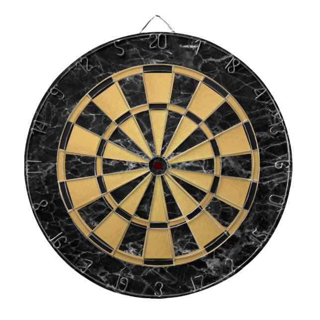 Elegant Black Marble Faux Gold Foil Classic Dartboard (Front)