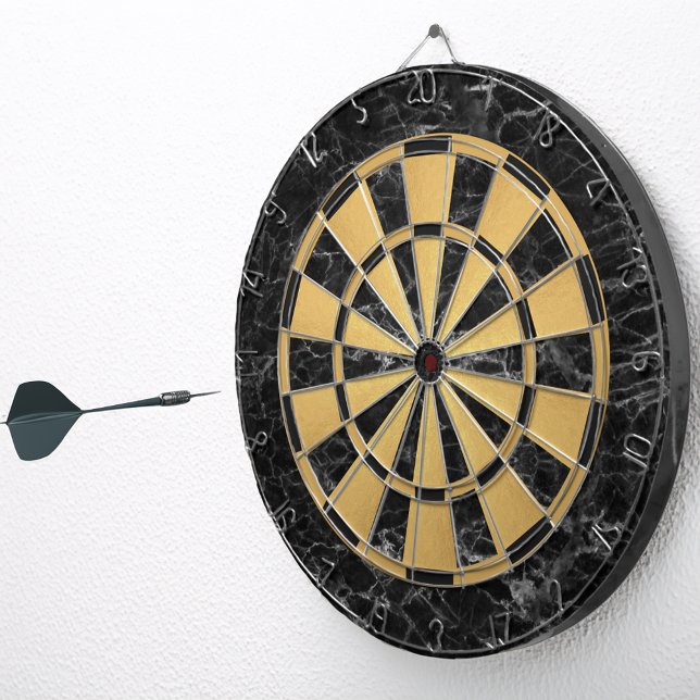Elegant Black Marble Faux Gold Foil Classic Dartboard (Creator Uploaded)