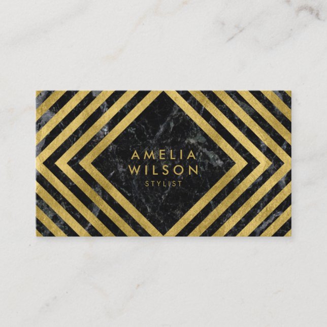 Elegant Black Marble Faux Gold Social Media Business Card (Front)
