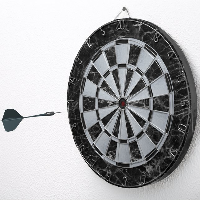 Elegant Black Marble Faux Silver Metallic Classic Dartboard (Creator Uploaded)