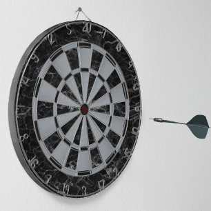 Elegant Black Marble Faux Silver Metallic Classic Dartboard