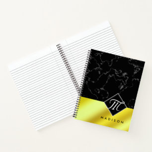 Elegant Black Marble & Gold / Brass Foil Monogram Notebook