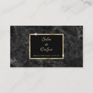 Elegant Black Marble Gold Frame Hair Salon Business Card