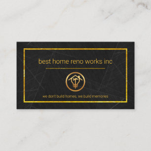 Elegant Black Marble Gold Frame Home Renovations Business Card