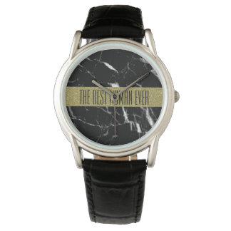 Elegant black marble gold love watch
