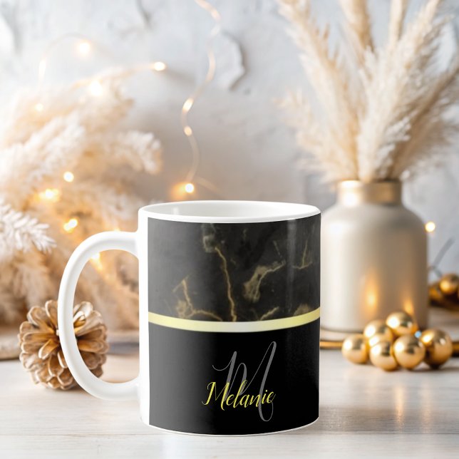 elegant Black marble gold monogram Coffee Mug (Creator Uploaded)
