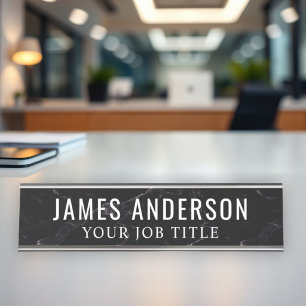 Elegant Black Marble Office Employee Desk Name Plate