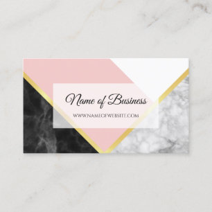 Elegant Black Marble Pink Colour Block Gold Stripe Business Card
