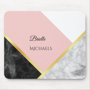 Elegant Black Marble Pink Colour Block With Name Mouse Mat