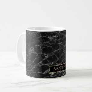 Elegant black marble print with name coffee mug