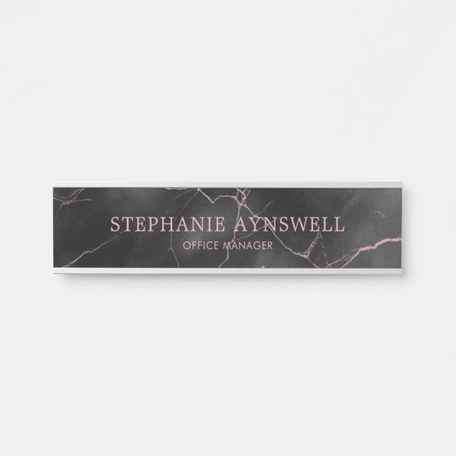 Elegant Black Marble Rose Gold Modern Door Sign (Front)