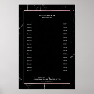 Elegant Black Marble Rosegold Pricelist Poster