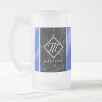 Elegant Black Marble & Royal Blue Foil Monogram