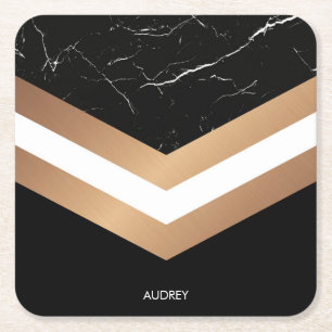 Elegant Black  Marble Square Paper Coaster