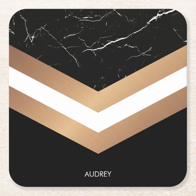 Elegant Black  Marble Square Paper Coaster (Front)