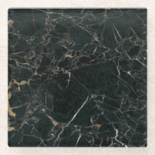 Elegant Black Marble: Textured Background Glass Coaster