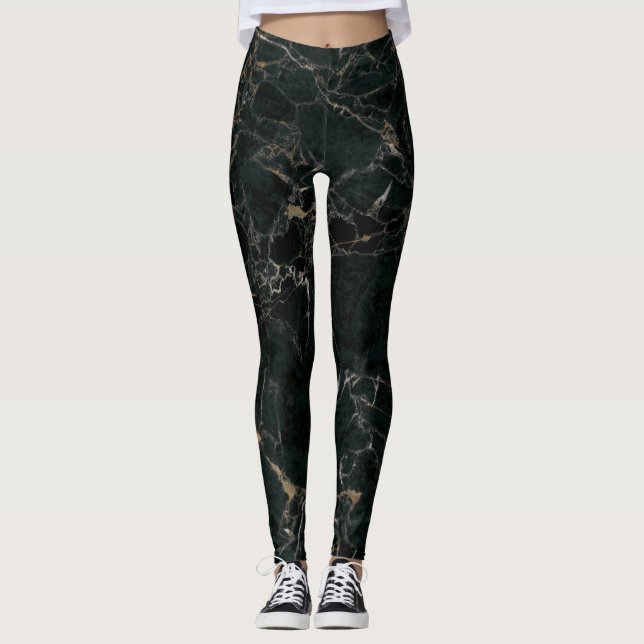 Elegant Black Marble: Textured Background Leggings (Front)