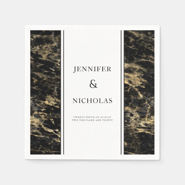 Elegant Black Marble Wedding Napkin (Front)