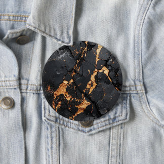 Elegant Black Marble with Gold Veins Modern Art 10 Cm Round Badge
