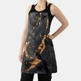 Elegant Black Marble with Gold Veins Modern Art Apron