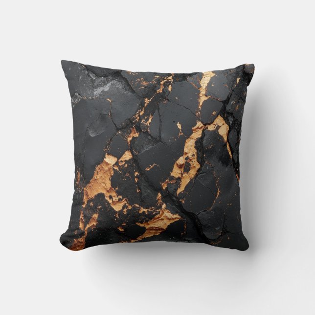 Elegant Black Marble with Gold Veins Modern Art Cushion (Front)