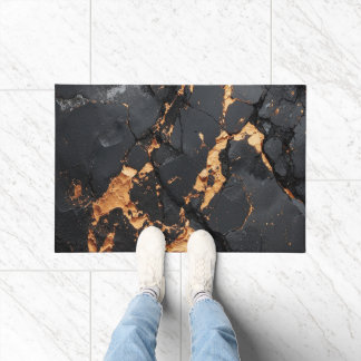 Elegant Black Marble with Gold Veins Modern Art Doormat