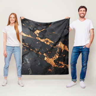 Elegant Black Marble with Gold Veins Modern Art Fleece Blanket