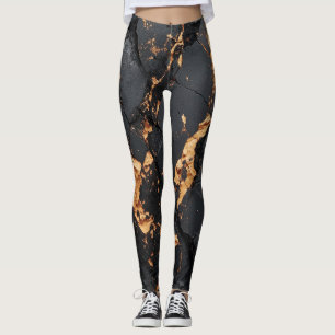 Elegant Black Marble with Gold Veins Modern Art Leggings