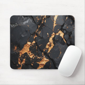 Elegant Black Marble with Gold Veins Modern Art Mouse Mat