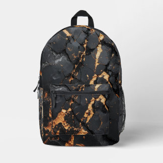 Elegant Black Marble with Gold Veins Modern Art Printed Backpack